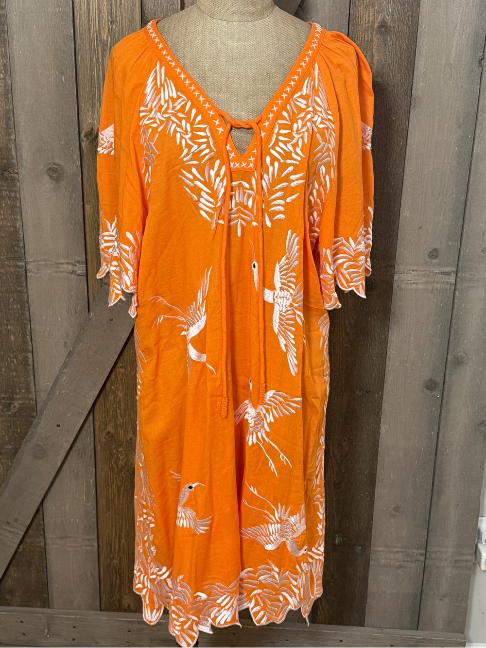 Sundance Embroidered Orange White Summer Vacation Mini Dress Boho Medium